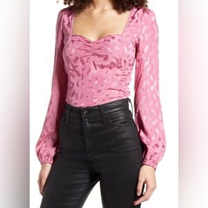 WAYF Pink Paint Stroke Jacquard Long Sleeve Corset Top Size M